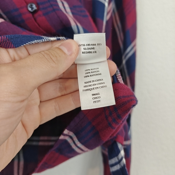 Rails Sloane Plaid Tie Waist Button Up Shirt Red Blue Size Small - Picture 10 of 12